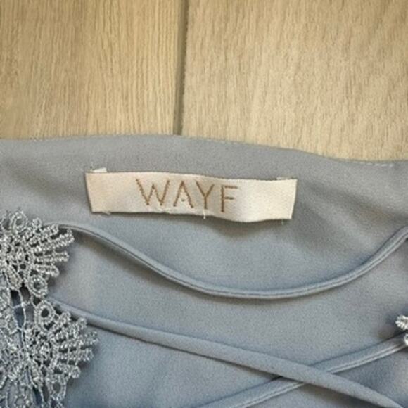 WAYF Posie Pearl Blue lace up criss cross plunge chiffon tank top blouse cami - Picture 6 of 6